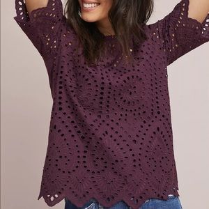 Anthropologie Porridge Eyelet Boatneck Top